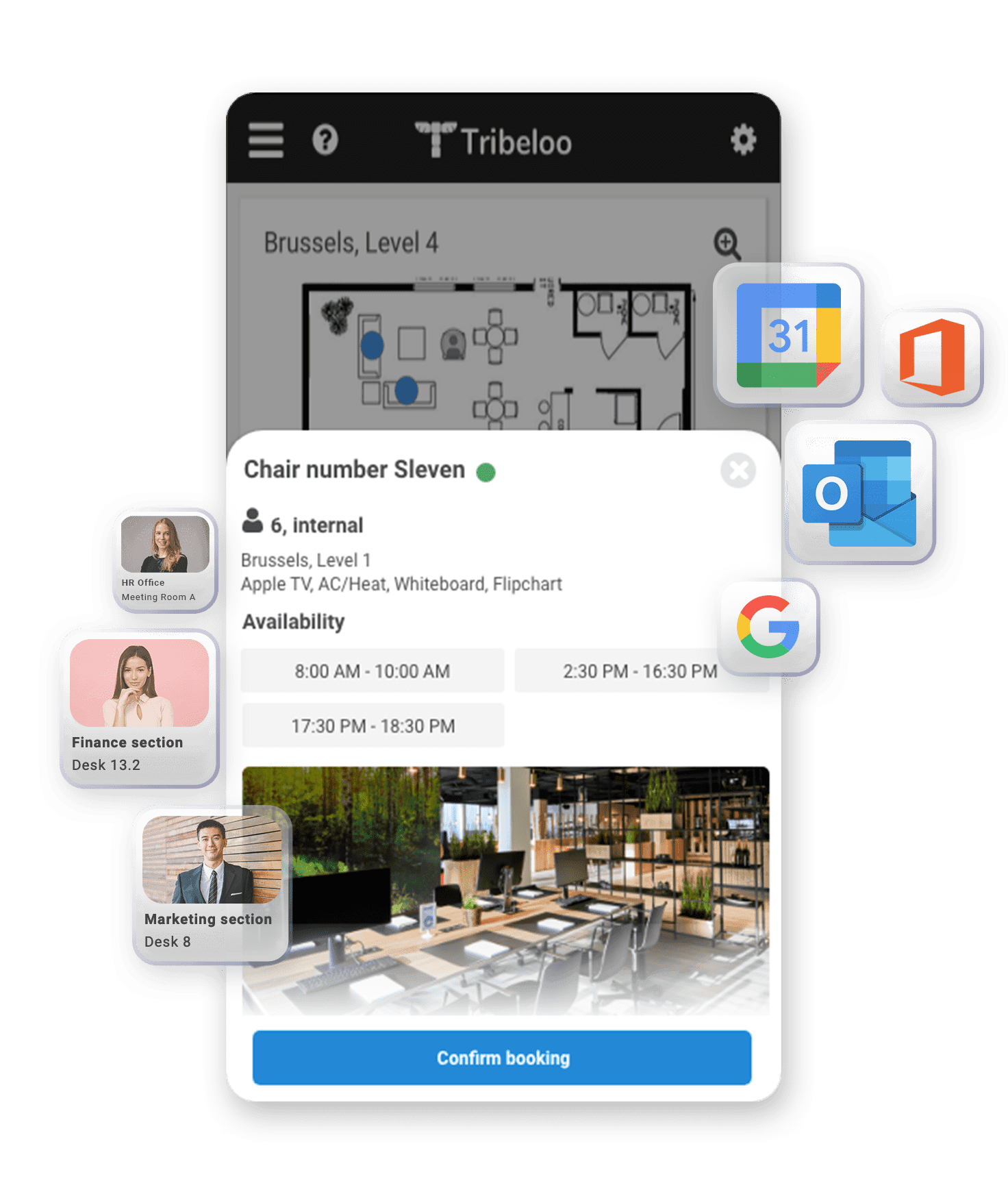 Tribeloo - Desk Booking software - Integration Outlook & Google